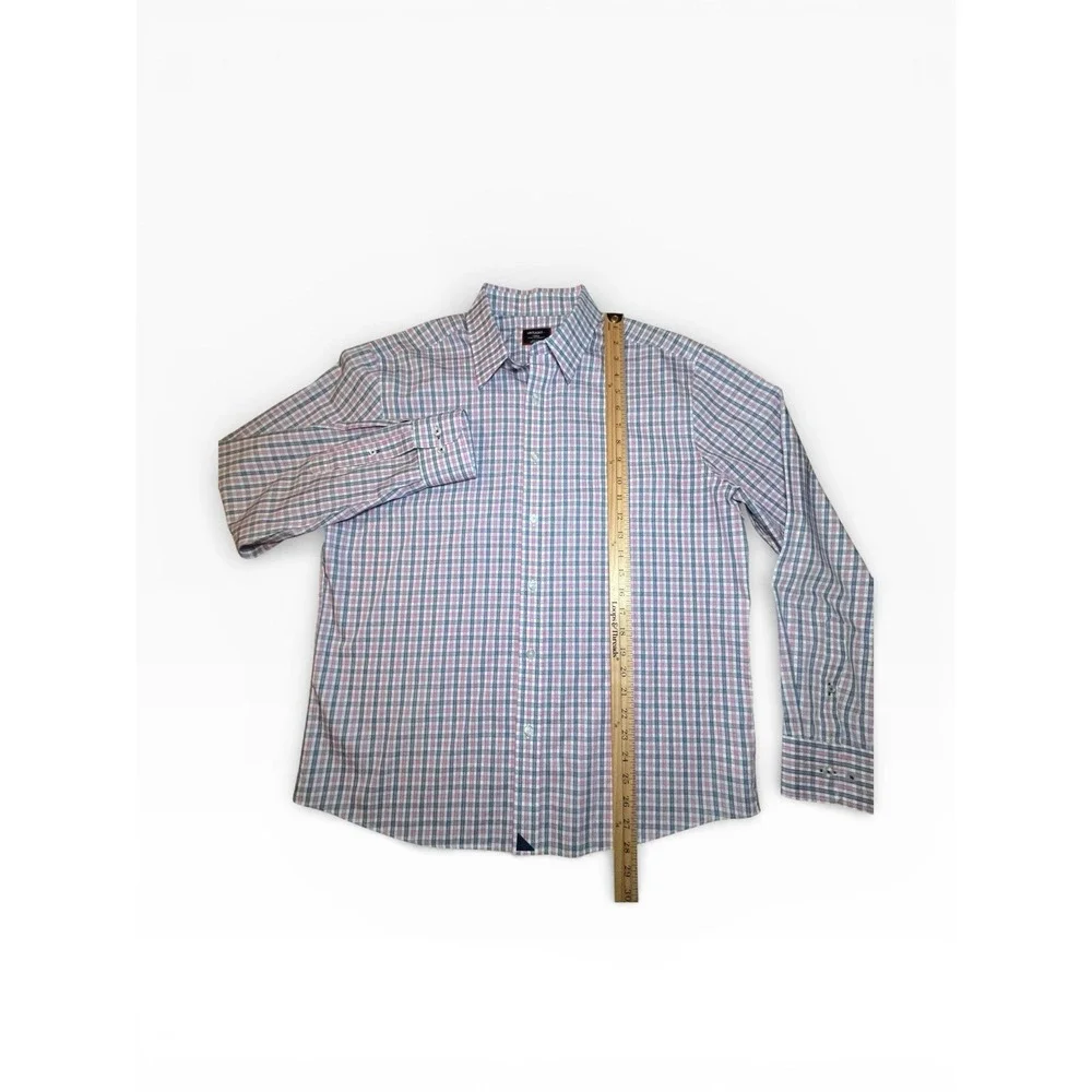 Untuckit Reg Fit Wrinkle Free Mens Large‎ Blue Pink Check Button Up Long Sleeve